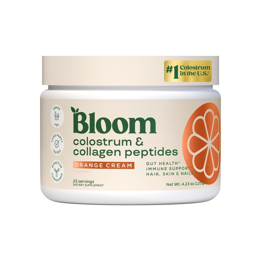 Bloom Nutrition Bovine Colostrum Powder for Gut Health, Immune Support, Hair Growth & Beauty Supplement, Gluten Free, Sugar Free | Orange Cream, 25 Servings