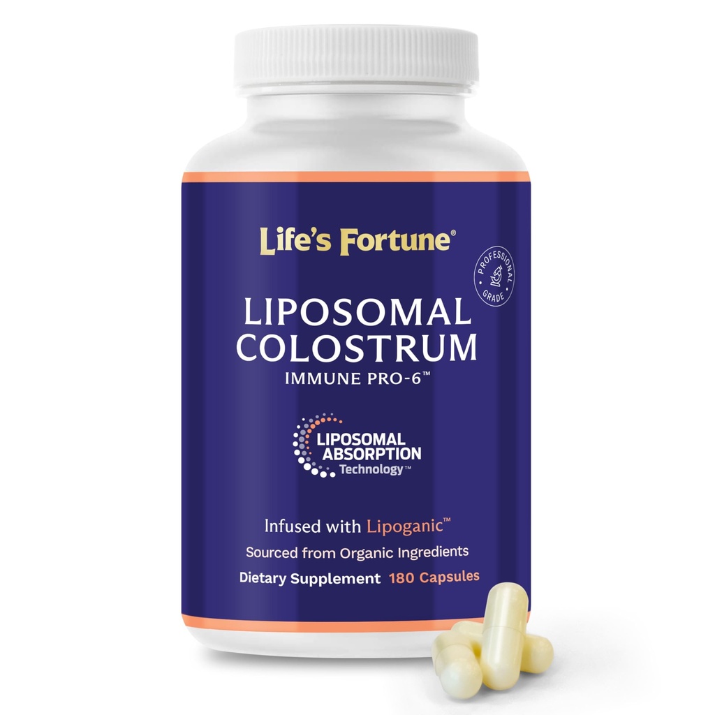 Life's Fortune Liposomal Bovine Colostrum Capsules Supplement for Adults Women & Men, Immune Support, High Absorption, Defense Activator, Muscle Wellness, Gut Health, Hair Growth, 180 Cap, 1500 mg