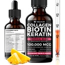Liquid Biotin and Collagen Peptide Complex with Keratin, Hyaluronic Acid, MCT Oil, Zinc, Vitamins B6, B7, B12, A, C, D3, E - Hair, Skin, and Stronger Nails Supplement for Women and Men