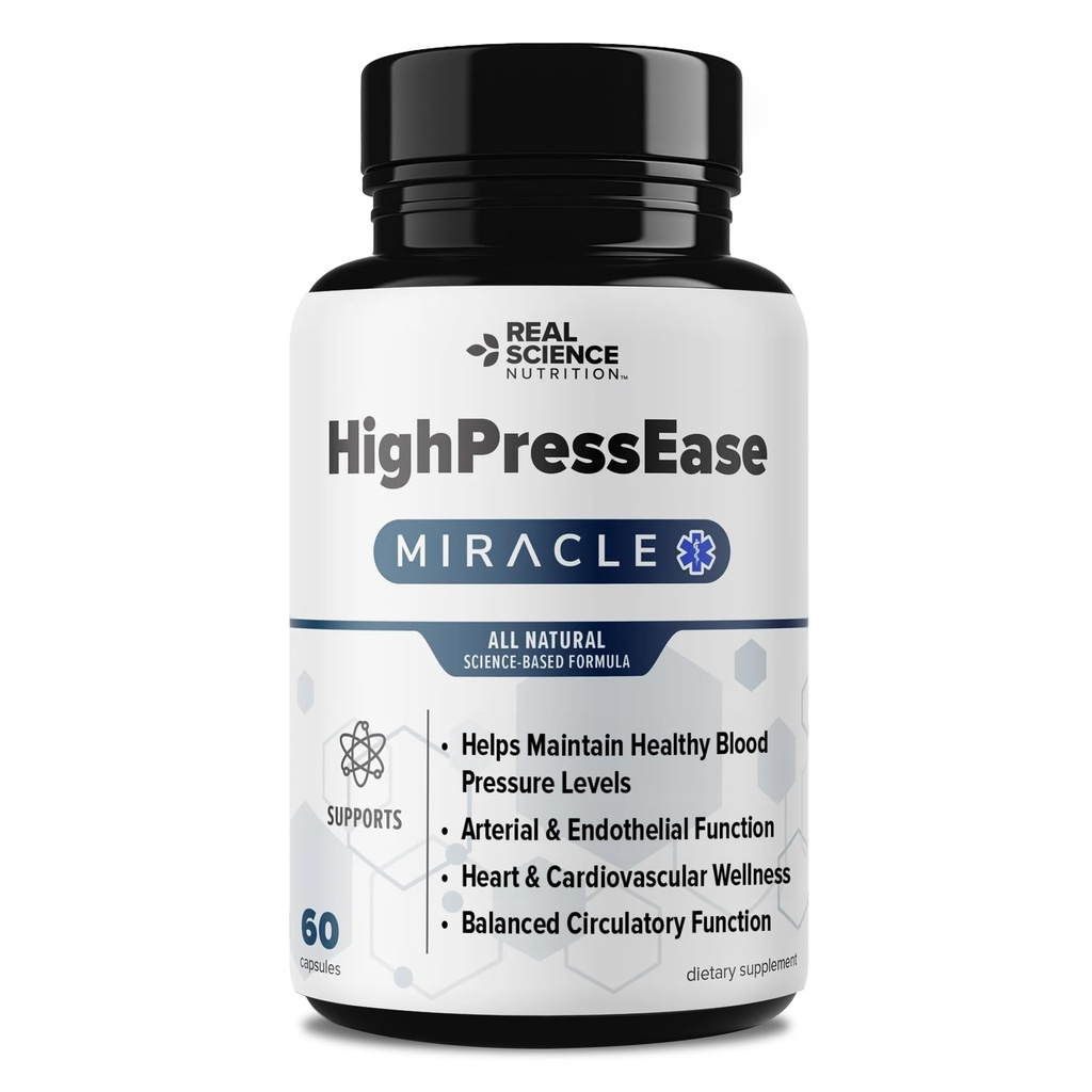 Real Science HighPressEase - Blood Pressure Support Supplement for Circulation & Vascular Health with Vinitrox & GABA for Heart Support & Cardiovascular Wellness - Made in USA, 60 Capsules