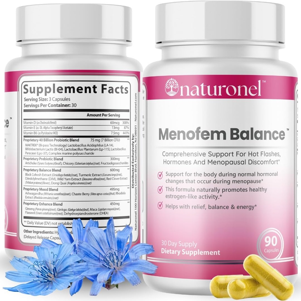 Menofem Balance – Women’s Hormone & Menopause Support with Black Cohosh, Red Clover, DIM, Probiotics & B Vitamins | Hot Flash & Mood Support | Menopause Supplements for Women