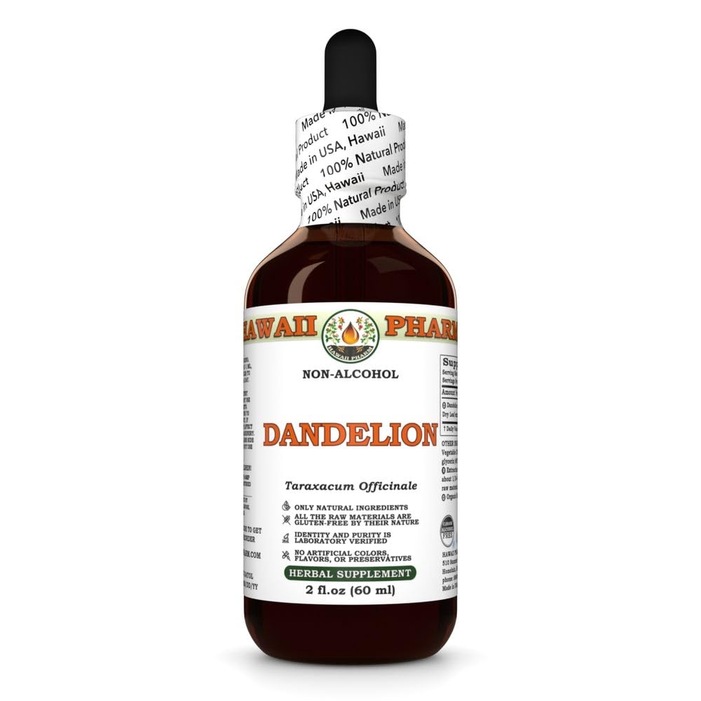 Dandelion (Taraxacum Officinale) Dry Leaf Glycerite, Made in Hawaii, Raw Materials, All Natural, Vegan, Lab Tested Alcohol-Free Liquid Extract - 2 fl.oz