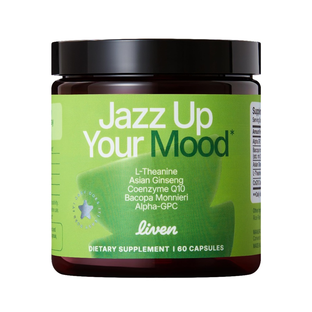 Jazz Up Your Mood - L-Theanine, Asian Ginseng, CoQ10, Bacopa & Alpha-GPC – Daily Focus & Clarity Support - 30 Servings