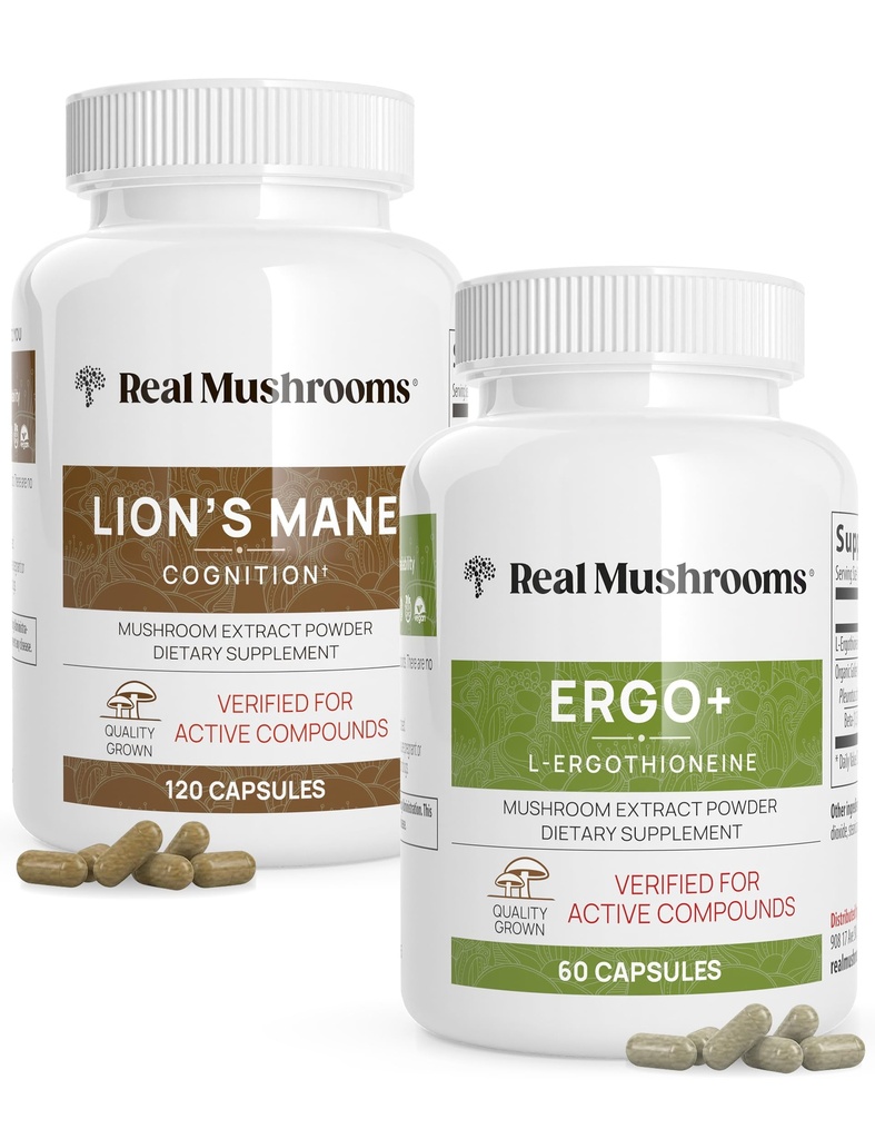 Ergothioneine(60ct)和Lions Mane(120ct) 与Shiitake和Oyster蘑菇提取物组合 -- -- 长寿和认知 -- -- Vegan、Gluten Free、非GMO