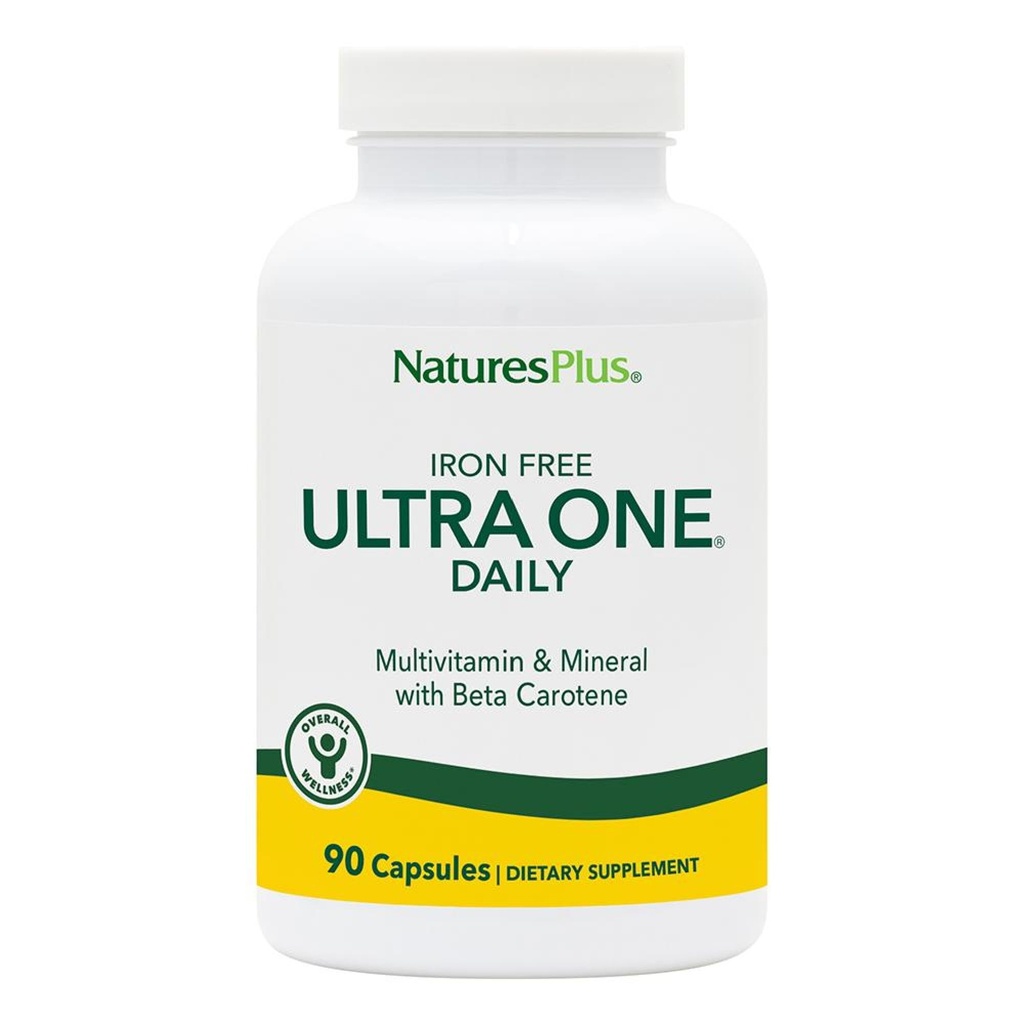 NaturesPlus Ultra One Daily Iron Free - 90 Fast-Acting Capsules - Multivitamin & Mineral with Beta Carotene - Vegan, Gluten Free - 90 Servings