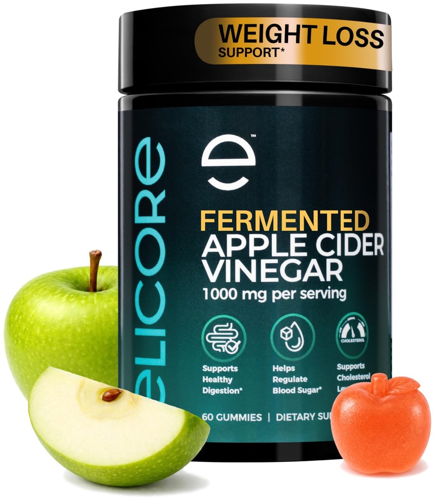 Premium Apple Cider Vinegar Gummies 1000mg – Fermented ACV Gummies for Belly Fat Metabolism* – Weight Management Booster, Digestion, & Heart Support* – with Beetroot and Vitamin B12 – 60 Count