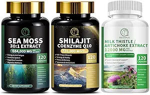 Sea Moss 和 Shilajit Bundle 、 用于肝脏清洁除毒和修理、能源、抗氧化剂、免疫支持的牛奶