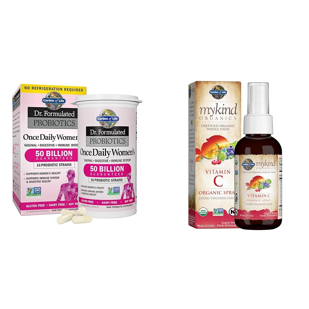 Garden of Life Dr. Formulated 50 Billion CFU 16 Strain Probiotics for Women, Organic Vitamin C Spray for Kids & Adults Immune Support