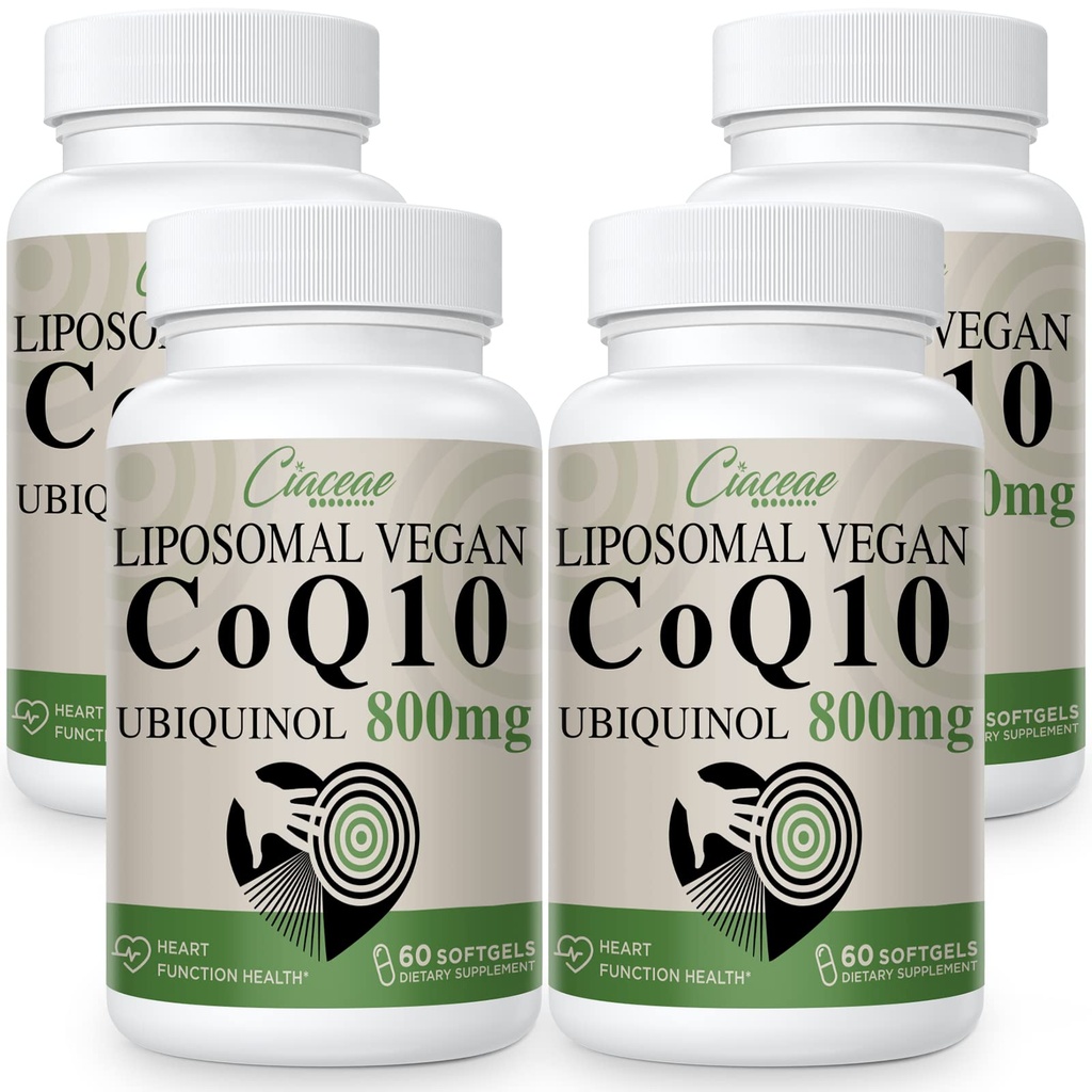 Liposomal CoQ10 800mg Ubiquinol Softgel, Max Absorption Ubiquinol Coenzyme Q10, Ubiquinol CoQ10 Supplement for Antioxidant, Heart Function & Energy Production, Pure CoQ10 800mg, 240 Vegan Softgels