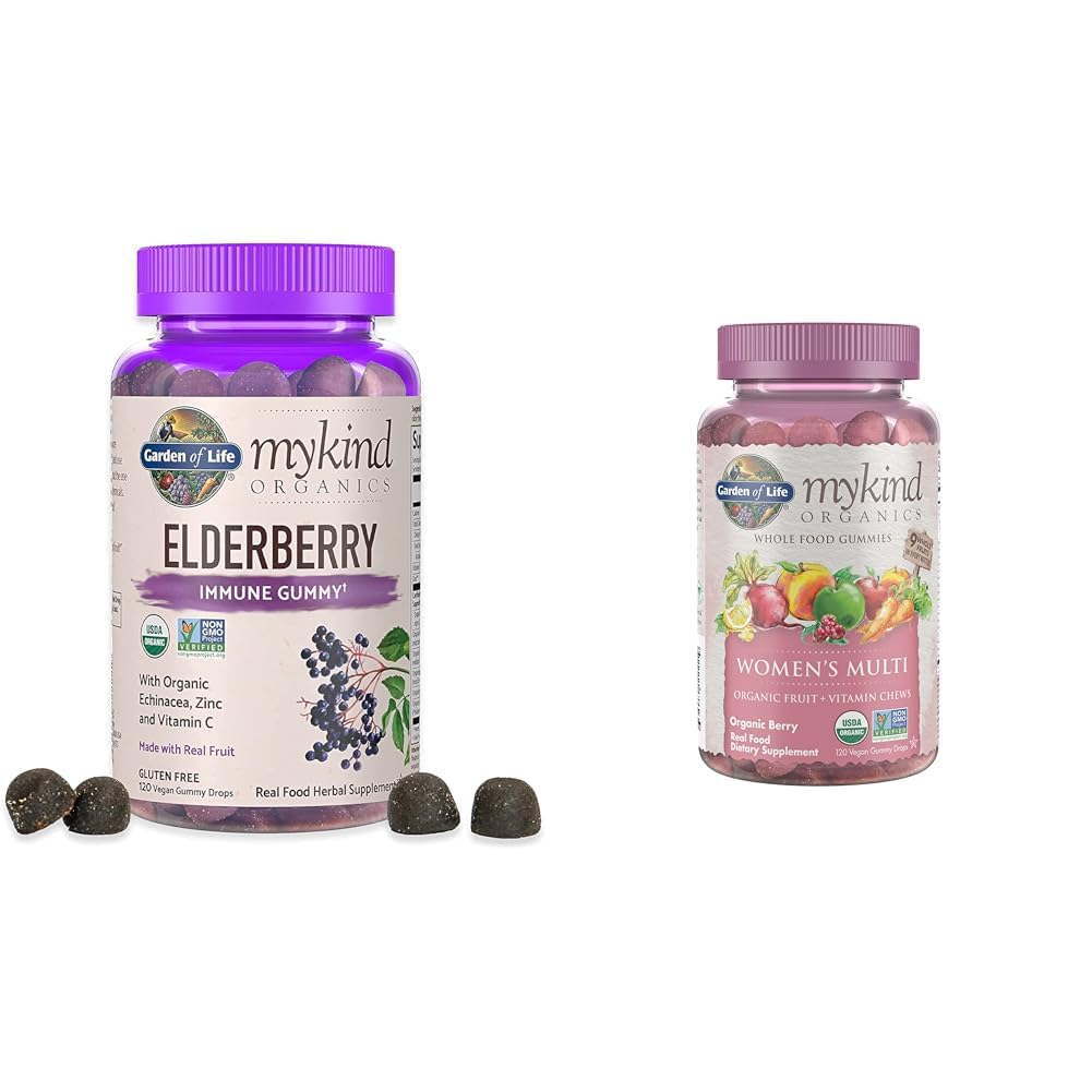 Garden of Life Organics Elderberry Gummies for Adults & Kids - Immune Support Supplement with Organic Fruit & Organics Women's Gummy Vitamins - Berry - Certified Organic