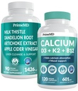D3 Calcium K2 B12 (1pk) 和liver Support (1pk) 补充 Bundle - 骨,心,肝功能,和免疫支持 - 非GMO, Vegan, Gluten-free