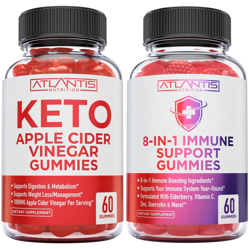 Atlantis Nutrition 60 Keto Apple Cider Vinegar Gummies + 60 8-in-1 Immune Support Gummies