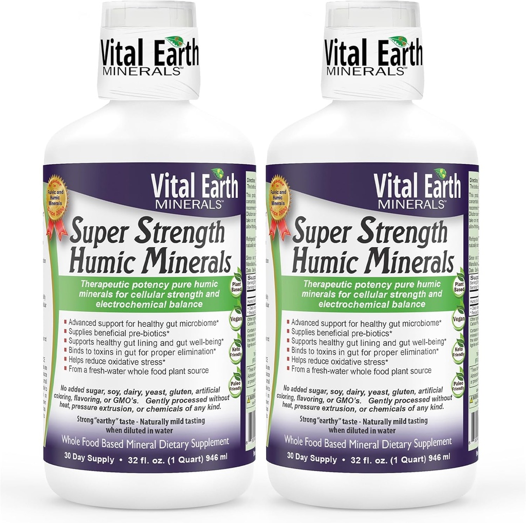 重要地球矿物 超强幽默矿物 2-Pack – Fulvic Acid 补充 70+ Trace Minerals,解毒和消化电解剂,32 Oz Ea + 1 Oz Cup