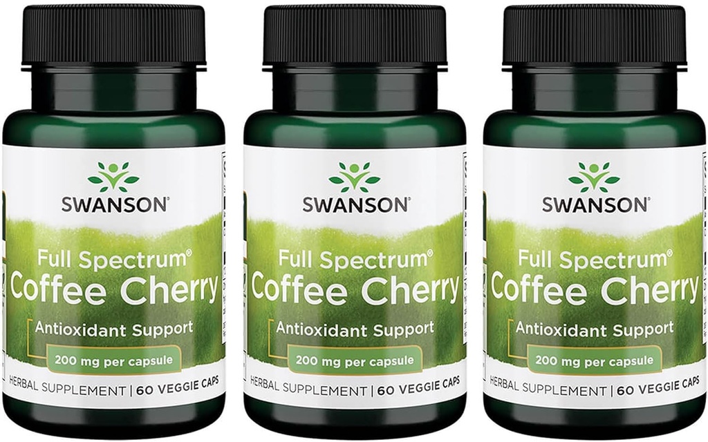 Swanson Full-Spectrum Coffee Cherry-Herbal 补充材料,促进免疫系统支持和提供基本生理营养-自然总体健康支持-(60 Veggie Capsules,每包200毫克) 3 Pack