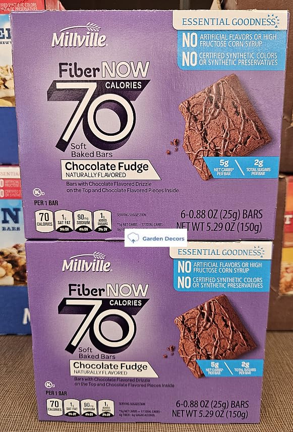 Fiber NOW Millville 70 Calories Soft Baked Bars Chocolate Fudge 5.29oz 150g (Two Boxes)