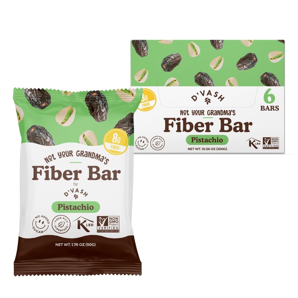 D'vash "Not Your Grandma’s" Fiber Bars 1 Box (6 Bars) (1 Box, Pistachio)