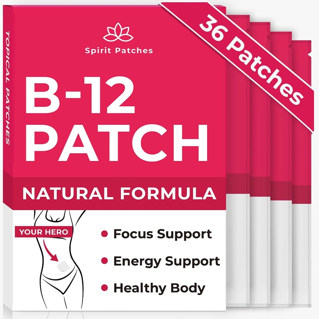 B12 补丁(36包) - 100% 天然维生素补丁 女性,能源,焦点和身体支持,自干透明补丁 - 强化公式