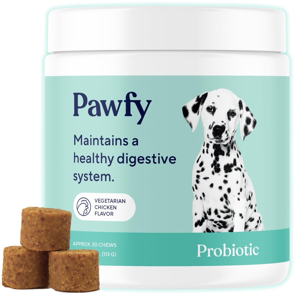 Pawfy Probiotics for Dogs | Supports Digestive Health, Diarrhea for Small, Large Dogs | Improves Gut Health | Anti Yeast Supplements | Skin Health Seasonal Allergies Support - 30 Chews (Chicken)