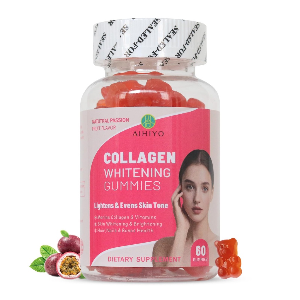 AIHIYO Collagen Whitening Gummies, Evens Skin Tone & Supplement Nutrition, 60 Count