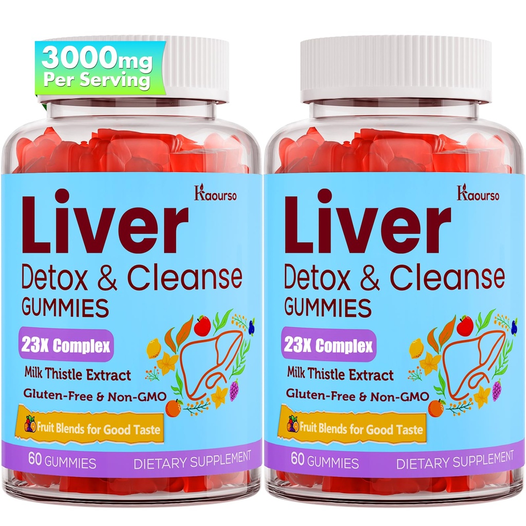 3000mg Liver Detox Repair & Cleanse Gummies | Milk Thistle 2000mg with Turmeric Dandelion Root & Artichoke for Liver Detox, Liver Support & Renew, Antioxidant, Gut, Skin - Fruit Flavor, 120 Gummies