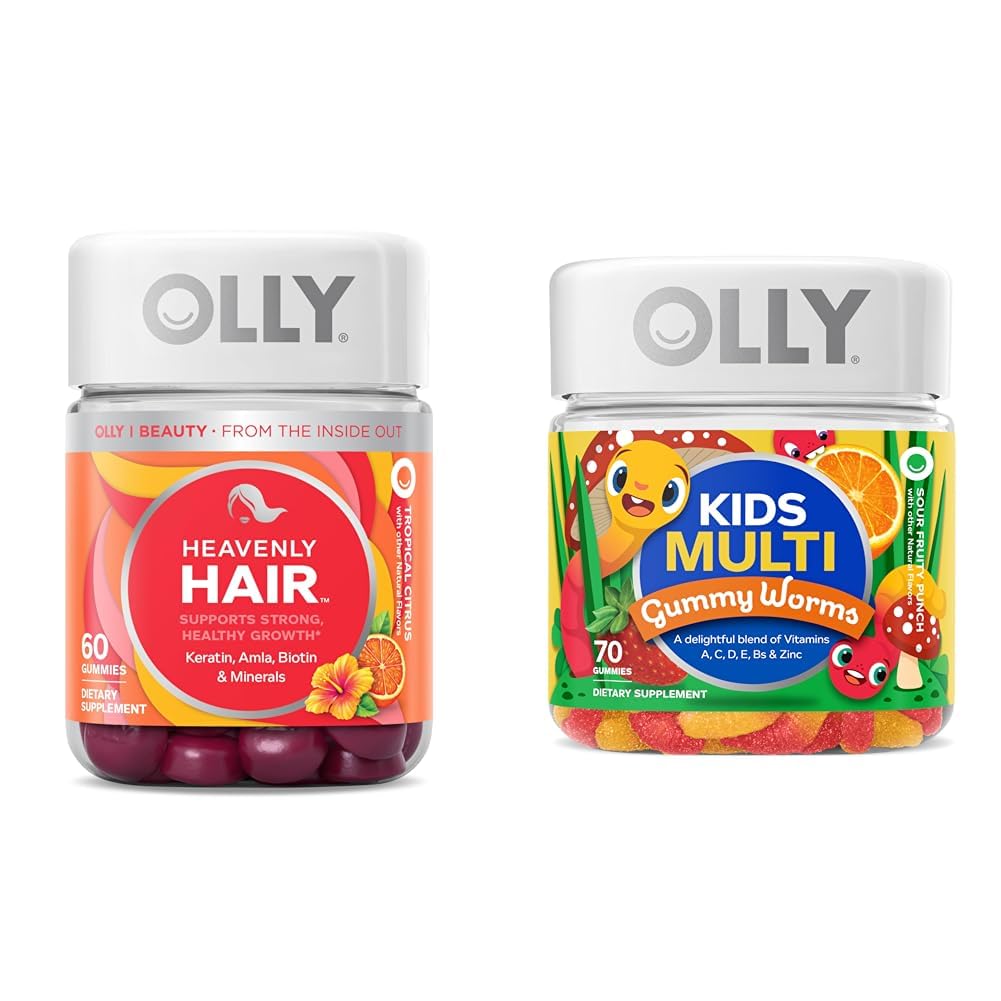 OLLY Hair Gummy 60ct & Kids Multivitamin Gummy Worms 70ct Supplement Bundles