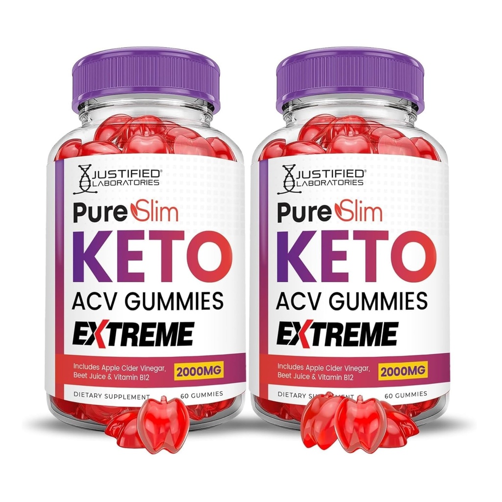 Justified Laboratories Pure Slim Keto ACV Gummies Extreme (2000 mg) - 60 Count, Pack of 2 - Formulated with Apple Cider Vinegar, Folate & Vitamin B12 - Non-GMO, Vegan, Gluten Free - 60 Servings