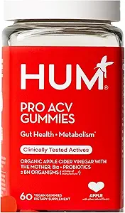 HUM Pro Apple Cider Vinegar Gummys 配有消化健康与古特健康抗生素 101% 有机苹果 Cider Vinegar 配有母亲Gummy Vitamins,维他命 B12 配有能源支持 60 ACV Gummys