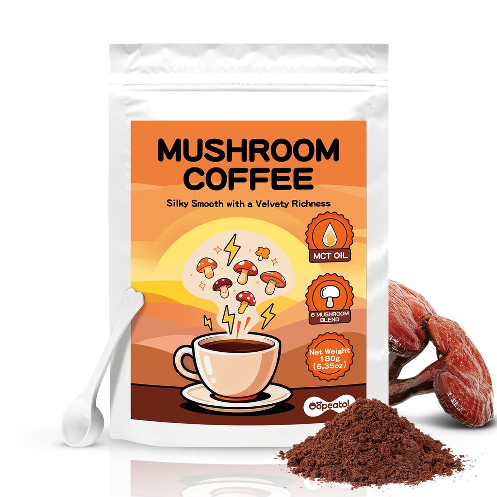 Instant Mushroom Coffee with Lions Mane & Cordyceps - Focus & Energy Support, Immune & Cognitive Boost, Low Caffeine Natural Coffee Alternative Powder