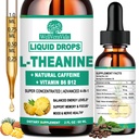 WellVeraVida L Theanine Caffeine Liquid Drops, High Potency L-Theanine 100mg w. Caffeine Vitamin B12 B6, Natural Nootropic Brain for Smooth Energy Focus Alertness, 6X Stronger Than Pills Powder Gum