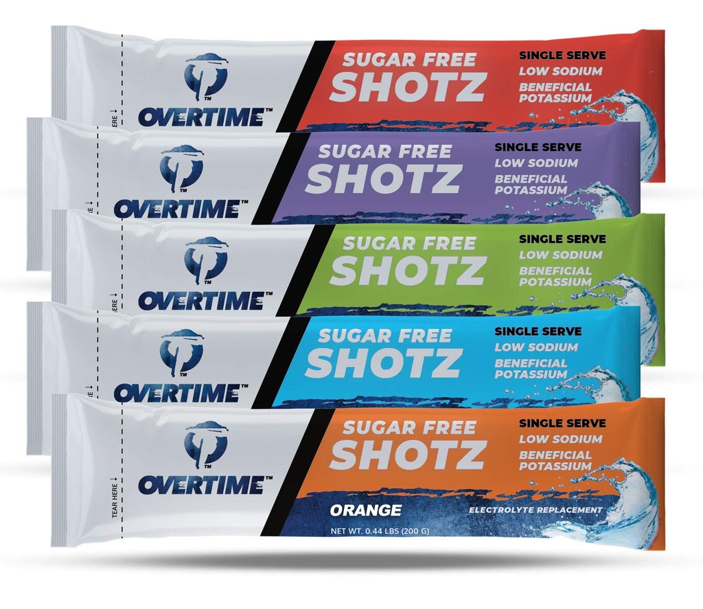 Overtime Electrolyte Replacement Drink Mix - Single Serve Variety Pack - Quantity of 50 (10 of Each Flavor)