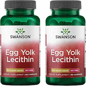 Swanson Egg Yolk Lecithin - 心血管和认知健康支持 - 无豆补充物可能支持大脑健康 - (60 Capsules) (2 Pack)