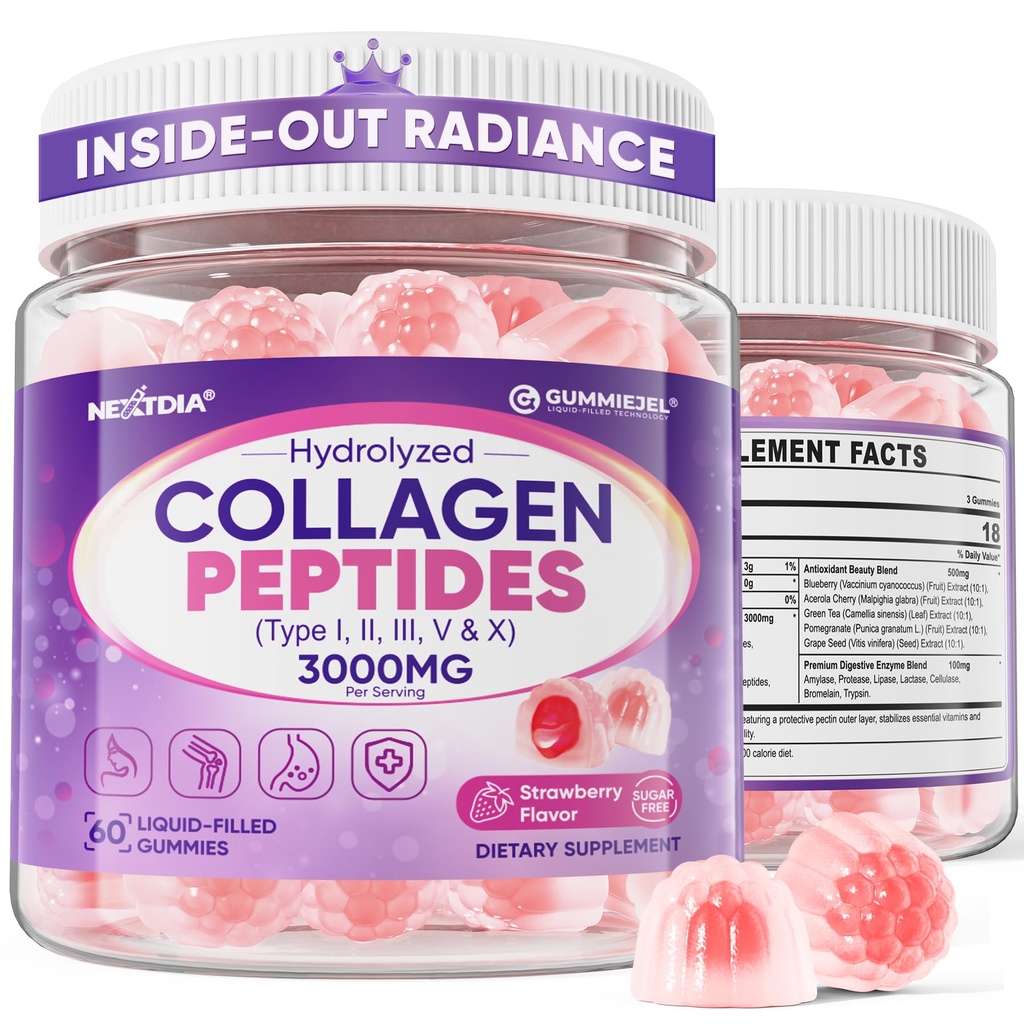 2 Pack Collagen Gummies for Women & Men 3000mg, Hydrolyzed Collagen Peptides with Antioxidant Blend & Digestive Enzymes, Multi Collagen (Type I,II,III,V,X) for Anti-Aging, Hair, Skin, Nails,Sugar Free