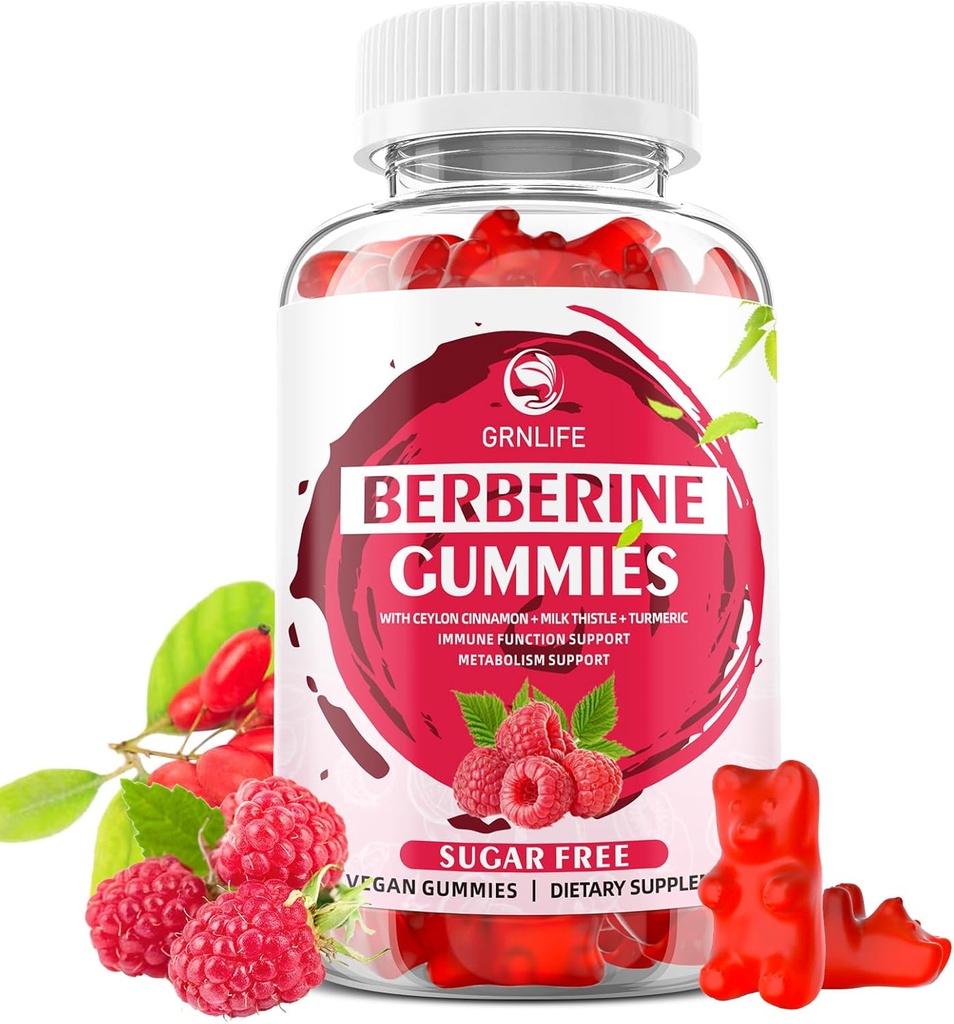 Berberine Gummys配有锡兰桂1500mg 高概率Berberine HCL Immune和代谢支持,无糖,Raspberry Flavor - 60 Counter