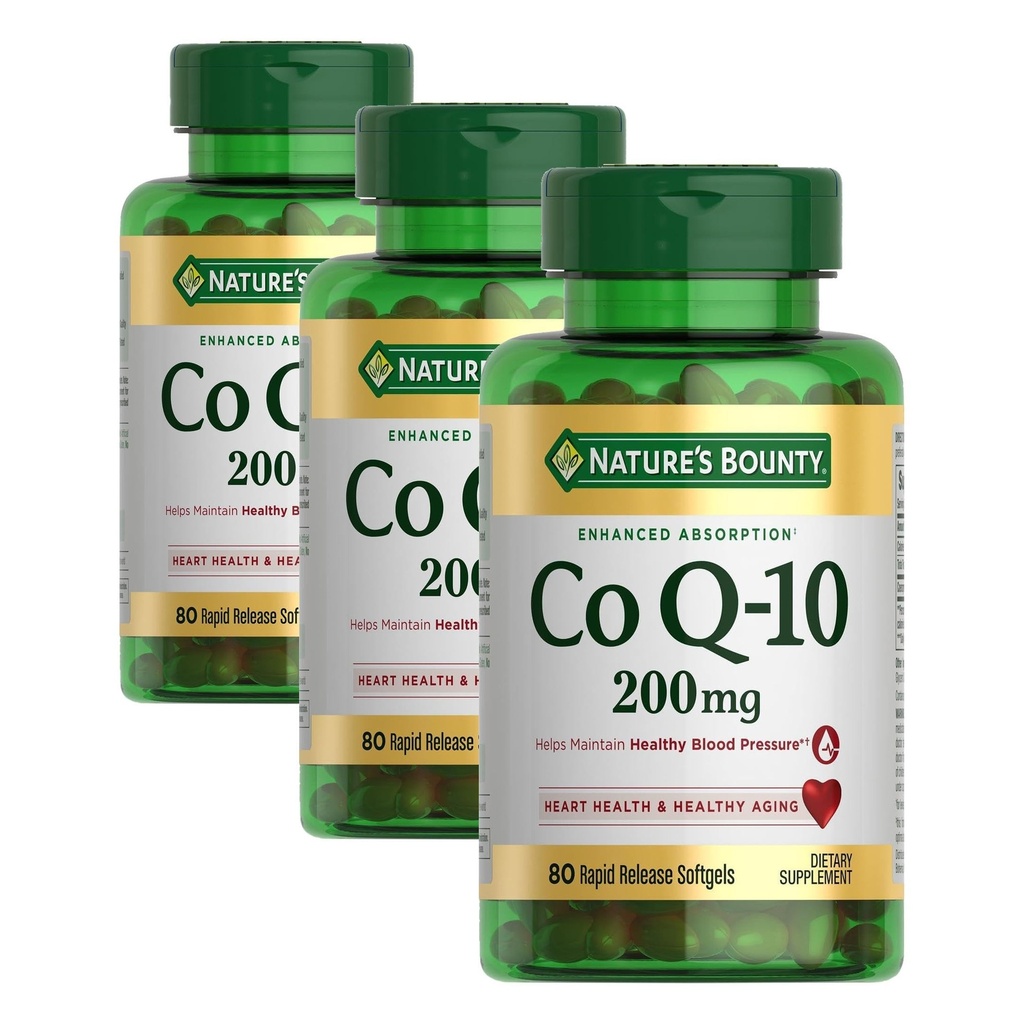 Nature's Bounty CoQ10, Supports Heart Health, Dietary Supplement, 200mg, 80 Rapid Release Softgels, (Pack of 2)