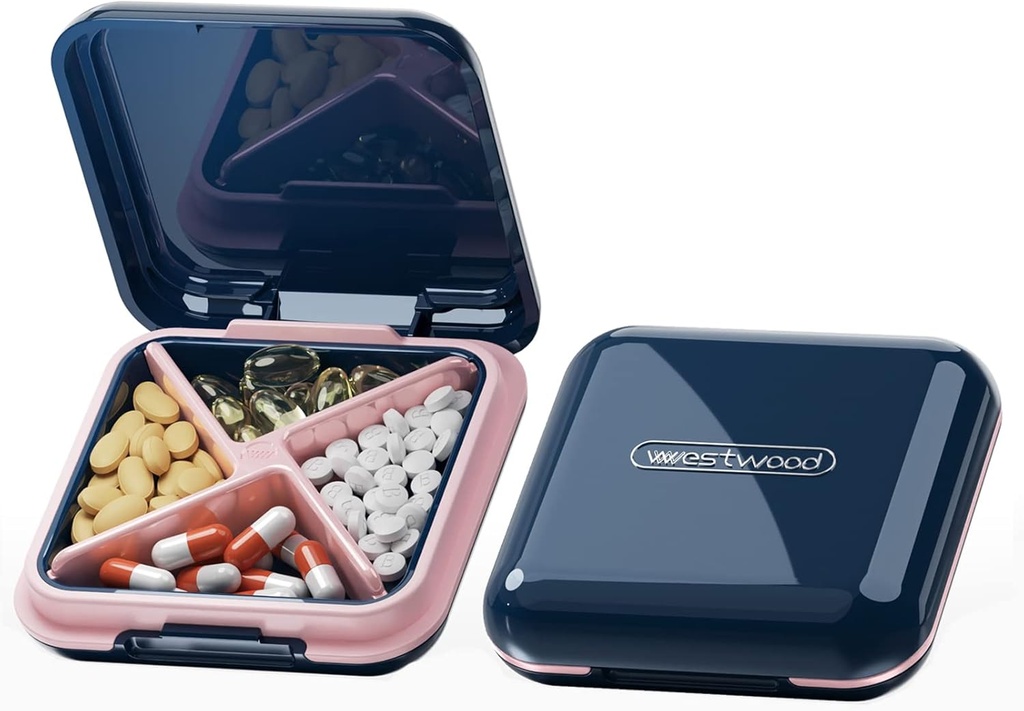 DUBSTAR药盒 - 防水便携式日用品小案 Purses Pocket Compact 旅行药品持有者 Vitamins, Fish Oils, Supples, Medication(深蓝色)