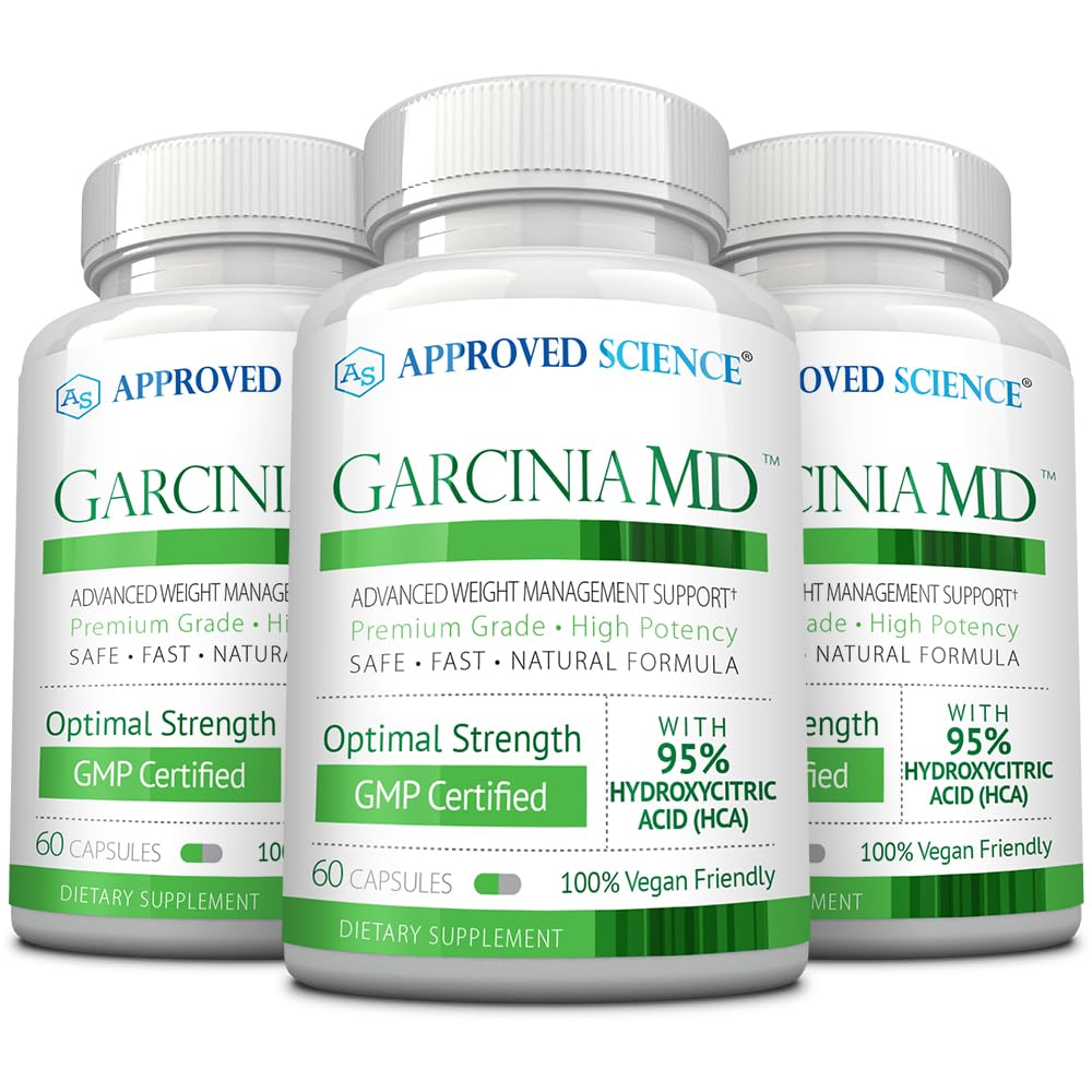 Approved Science Garcinia MD - 95% HCA - 1600mg Garcinia Cambogia Extract - 60 Vegan Capsules - Pack of 3