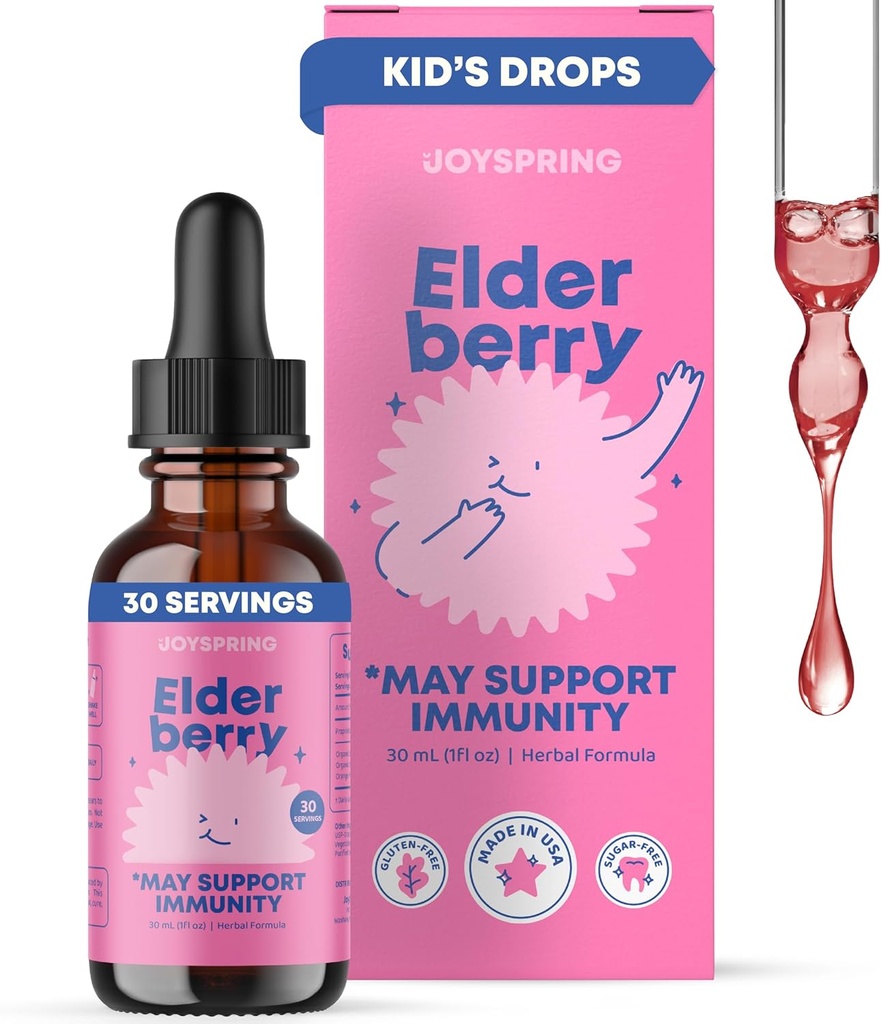 (原始内容存档于2018-09-29). JoySpring elderberry for Toddlers & Kids Immune Support Liquid (1 fro oz) 有机托德勒 Elderberry Drops with Vitamin C → Natural Flavor → Vegan 补充品