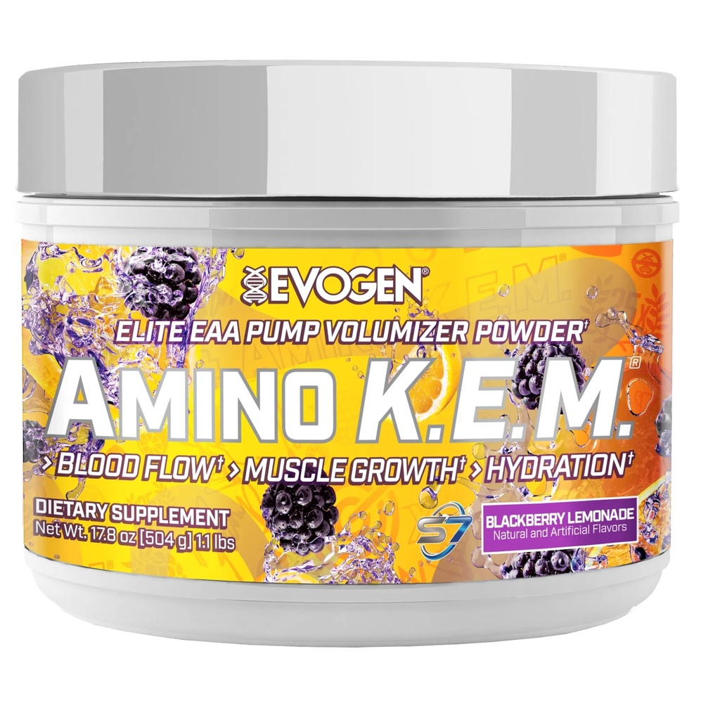 Evogen Amino K.E.M. - EAA & BCAA Powder Pump Volumizer + BCAs 氨基酸补充血液流动,肌肉生长,和水分 + 黑莓柠檬酸 + 30 服药