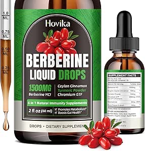 Berberine HCL液滴 - 1500 mg Berberine 配有锡兰桂,铬,Turmeric,Niacinamide - 支持代谢和免疫系统,Gut Health - 2 FL Oz Vegan