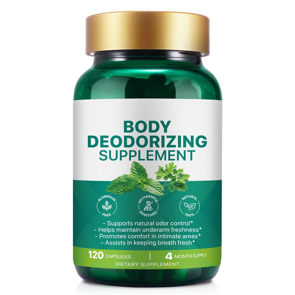 Chlorophyll Capsules | Body Deodorizing Supplement | Natural Internal Odor Control | with Chlorophyllin, Parsley and Peppermint | for Skin, Breath and Body Health | 4 Month Supply - 120 Caps