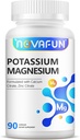 Potassium Magnesium Supplement with Calcium Zinc 1185mg, High Potency Formula for Leg Cramps, Bone & Muscle Health, Non-GMO, Gluten Free, Vegan, 90 Capsules