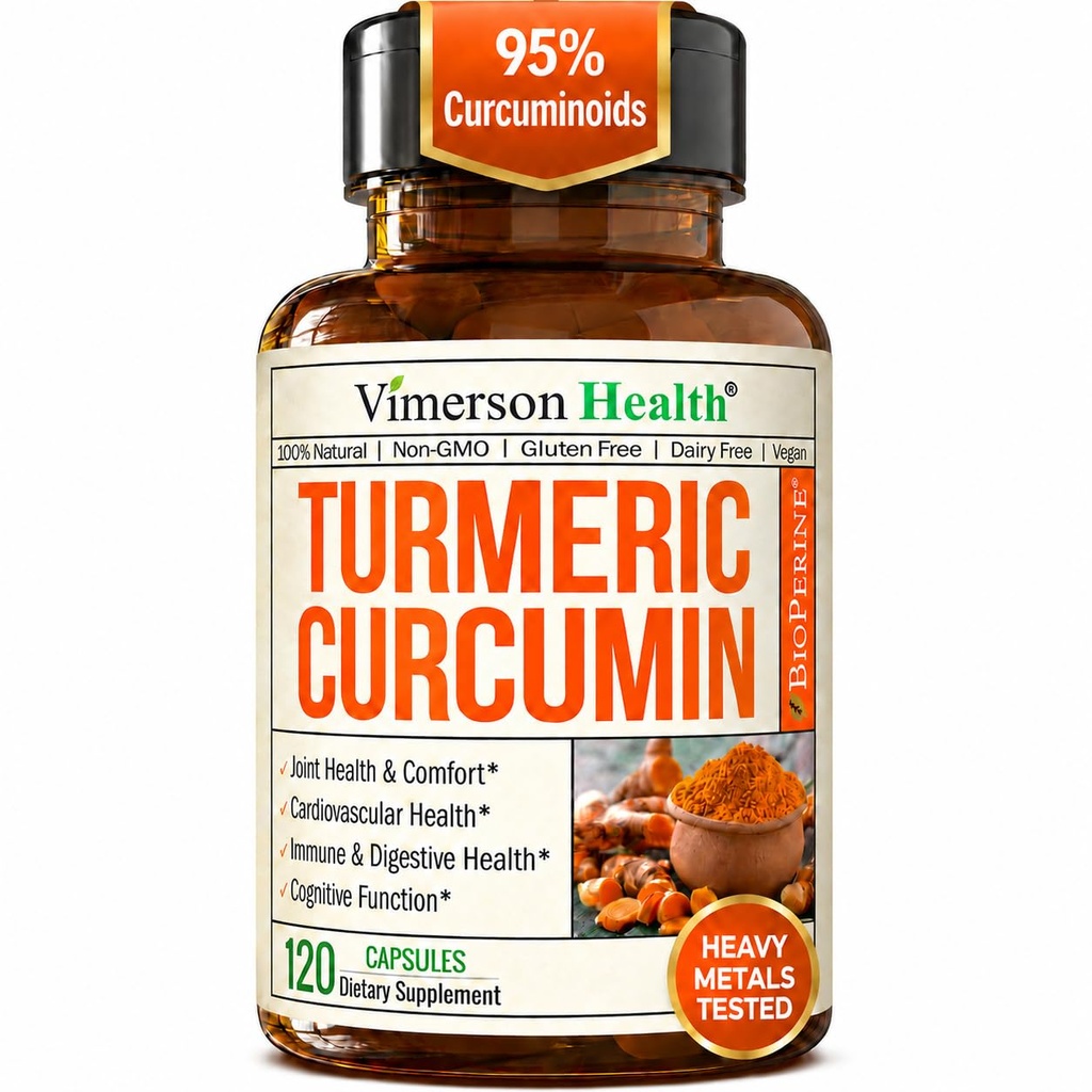 Turmeric Curcumin Supplement – 1200mg Organic Turmeric Curcumin with Black Pepper Extract for Max Absorption – Digestive & Joint Supplements for Men & Women w. Tumeric Extract & Bioperine – 120 Caps