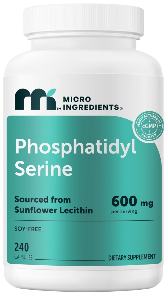 Micro Ingredients Phosphatidylserine 600 mg Per Serving, 240 Capsules | Soy Free Phosphatidylserine Supplement with Choline, Lion’s Mane, Ginkgo & Omega-3 | Non-GMO, Gluten Free
