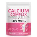 Calcium Supplements, Calcium Complex Softgels with Vitamin D3 & K2,Calcium Supplement for Bone & Teeth Health, Supports Absorption, with B Vitamins B1 B2 B12, Collagen & Plant Nutrients, 120 Capsules