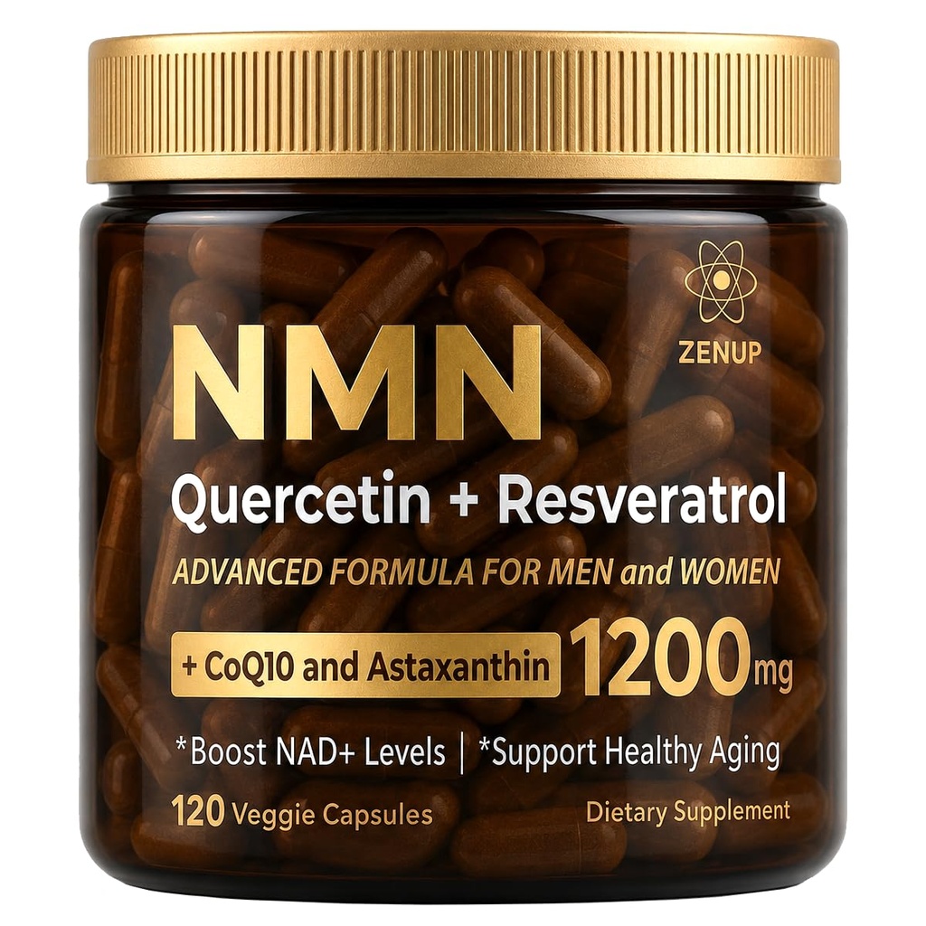 NMN Supplement, 1200mg Blend with 600mg NMN, 250mg Quercetin, 200mg Resveratrol, CoQ10 & Astaxanthin, Daily Supplement Formula, 120 Veggie Capsules, 60 Servings