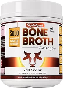 Solo Bone Broth 蛋白质蛋白 低钠,16g 水解 钴I型和III型,用于健康皮肤,钉子,毛发,关节和文摘,草药,1 lb(罐头-网瓦1 lb.