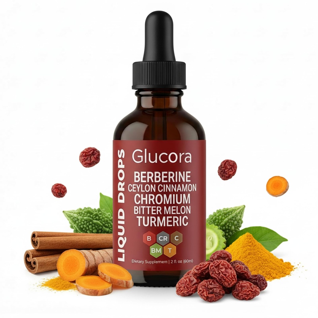Glucora Berberina Liquida Gotas, Glucora Ceylon Cinnamon Berberine Liquid Gotas | 10-in-1 Herbal Formula | Sugar-Free, Vegan Liquid Supplement | 2 fl oz