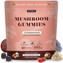 Lions Mane Mushroom Gummies with Ashwagandha, 4000mg 10-Mushroom Complex & 250mg Ashwagandha, Cognitive Support, Mood, Brain Health & Memory, Energy, Reishi, Cordyceps, Turkey Tail, Chaga, 60 Count