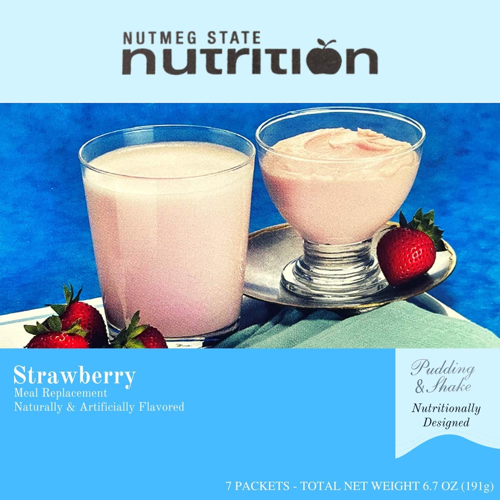 Nutmeg State Nutrition - High Protein Strawberry Pudding Shake, Low Carb, 15g Protein, Low Fat, 7 Servings Per Box