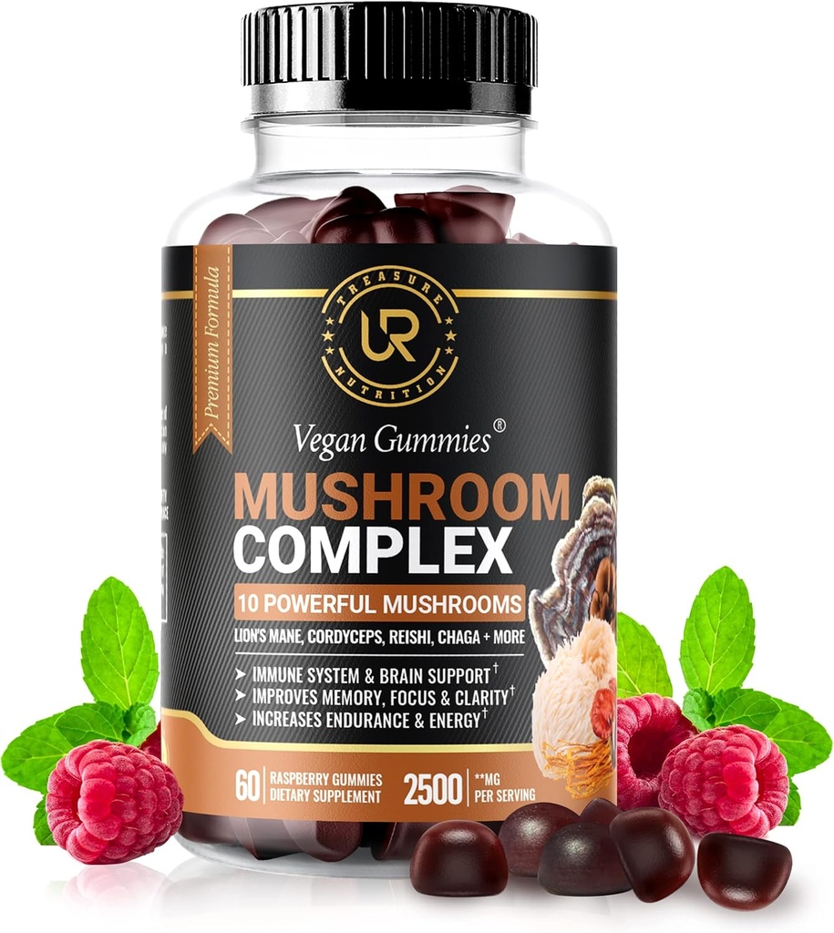 蘑菇 蘑菇 10 蘑菇 补充剂 - 2500mg - 土耳其 Tail, Chaga, Reishi, Cordyceps & Lions Mane 有机蘑菇 抽取剂 诺罗奇式大脑助推器 Focus, Memory, Clarity, Energy 60ct